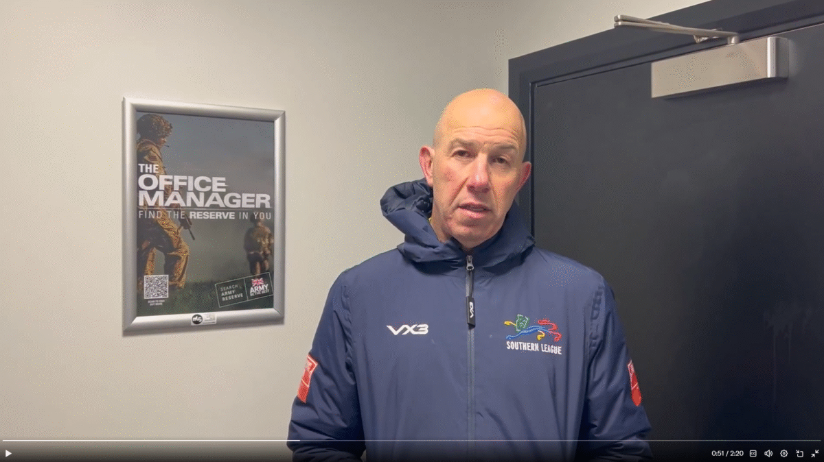 An Army poster being seen in a post-match TV interview at one of our clubs!